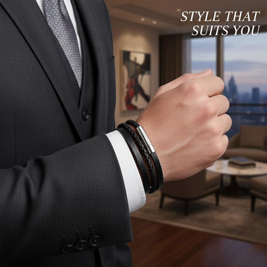 Men's Black Braided Leather Bracelet