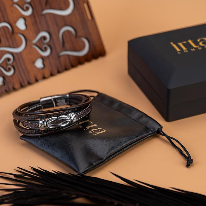 Leather Multi-Layer Bracelet - Infinity Knot Braided Wrap