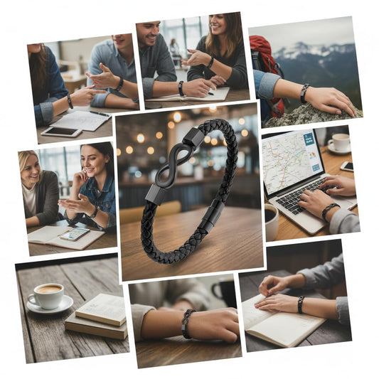 Black Leather Bracelet Matte Black Infinity