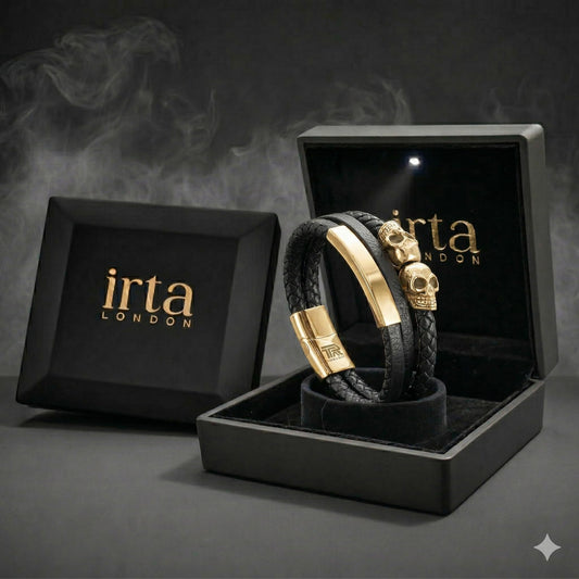 Men's Leather Skull Bracelet - Luxury Gold Punk Streetwear