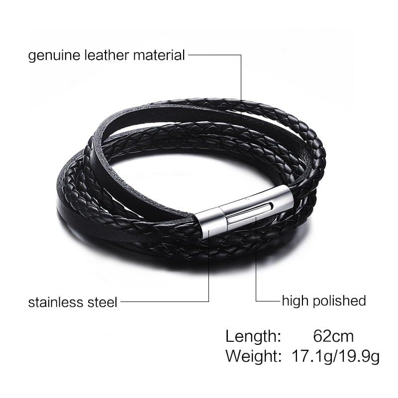 Men's Black Braided Leather Bracelet
