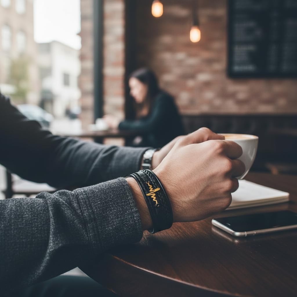 Heart Beat Multi-Layer Braided Leather Bracelet Black