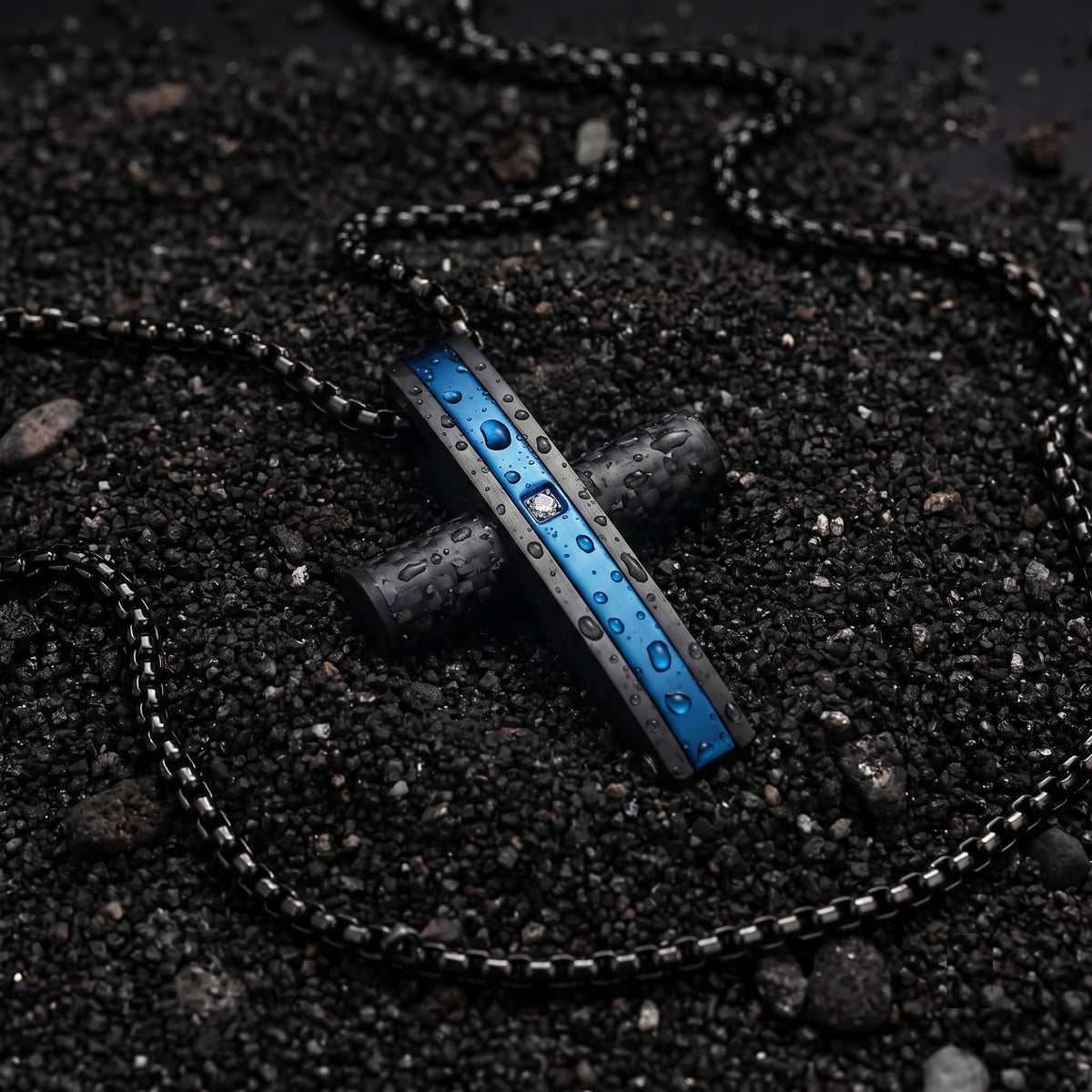 Men's Black Stainless Steel Cross Necklace Black Mosaic