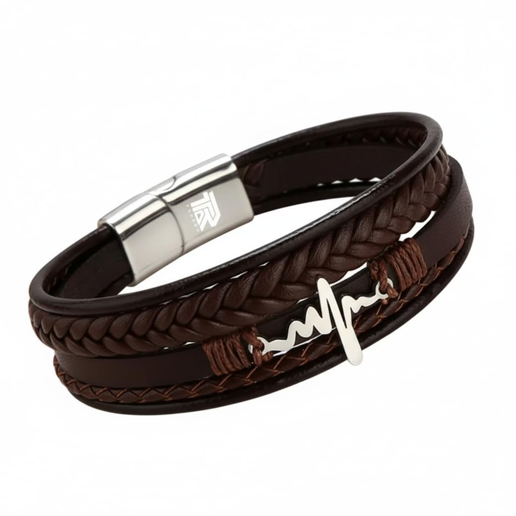 Heart Beat Multi-Layer Braided Leather Bracelet Black