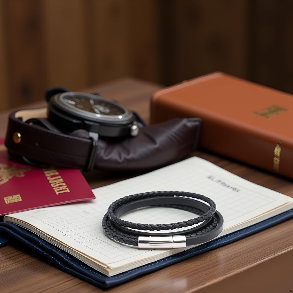 Men's Black Braided Leather Bracelet