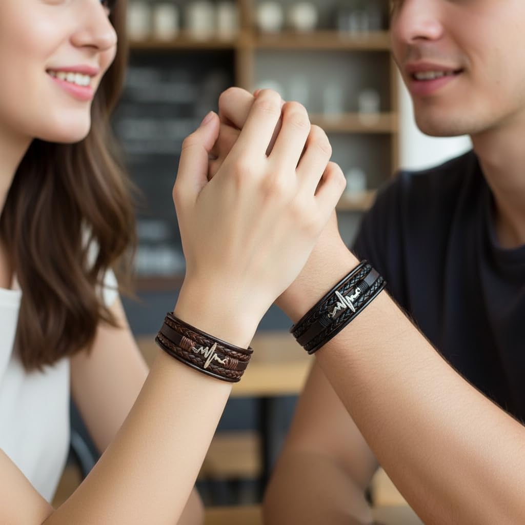Heart Beat Multi-Layer Braided Leather Bracelet Black