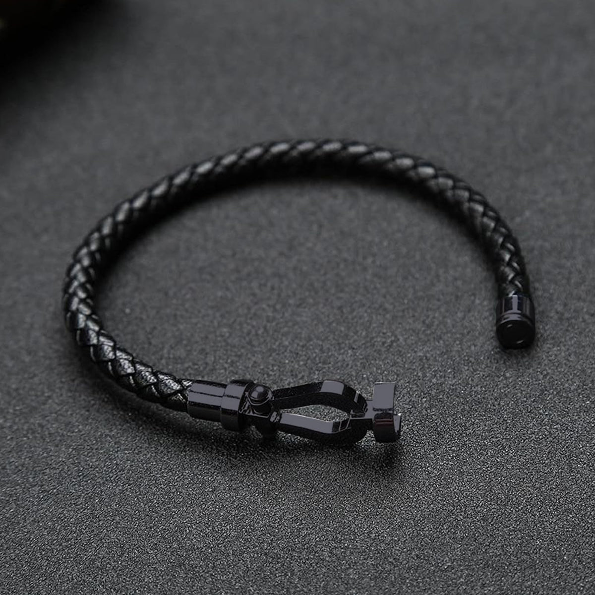 Black Leather Bracelet Nautical Shackle Clasp