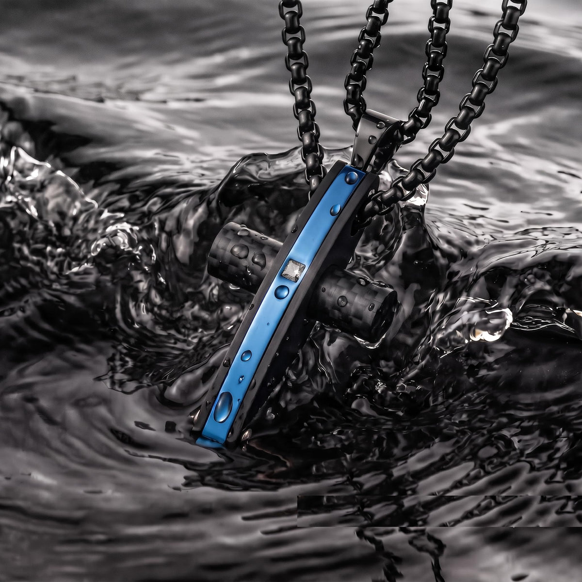 Men's Black Stainless Steel Cross Necklace Black Mosaic
