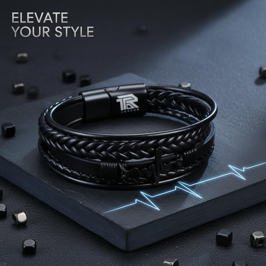Heart Beat Multi-Layer Braided Leather Bracelet Black