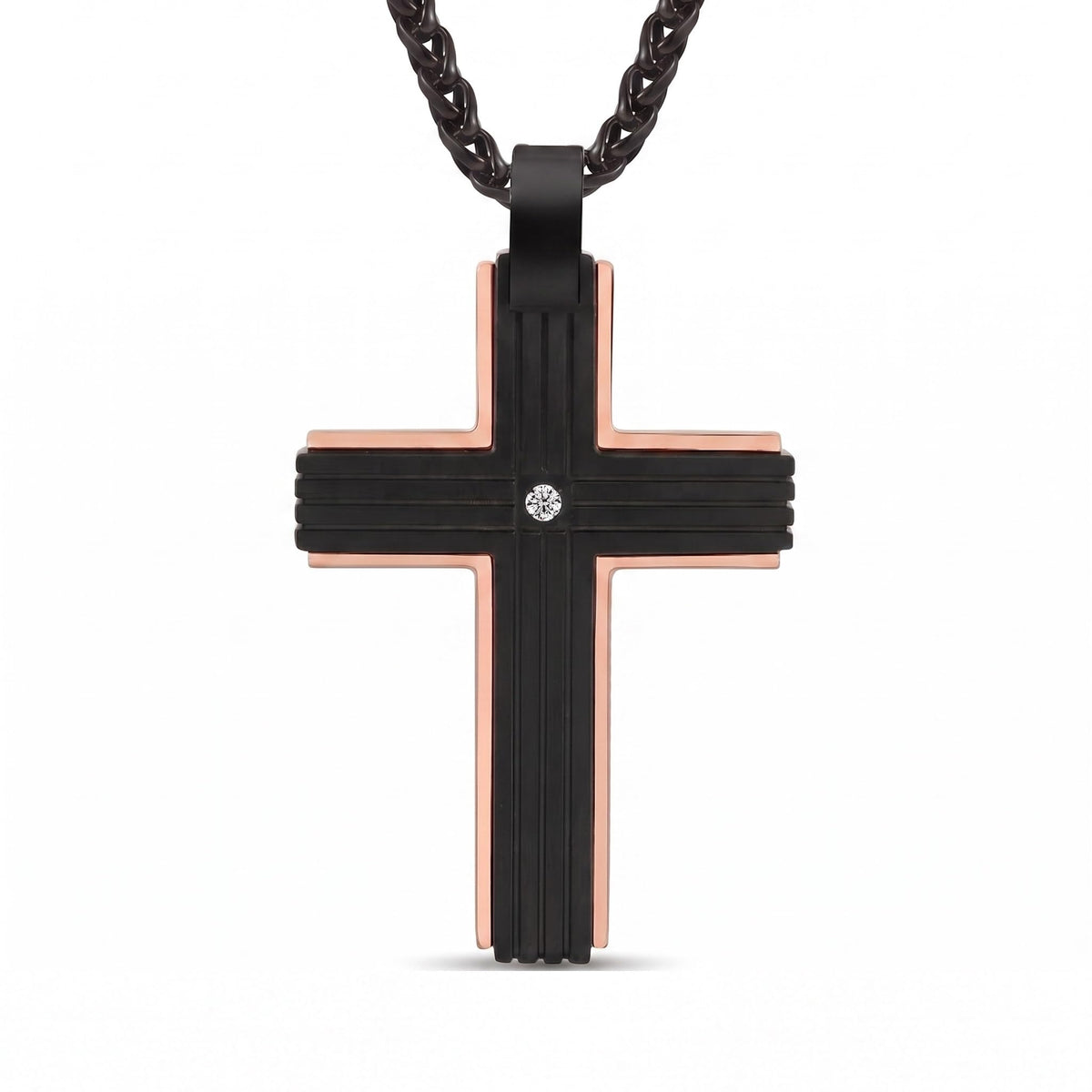 Men's Black Stainless Steel Cross Necklace Black Mosaic