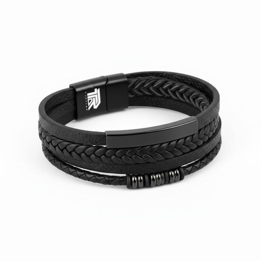 Unisex Black Braided Leather Bracelet with Gift Box
