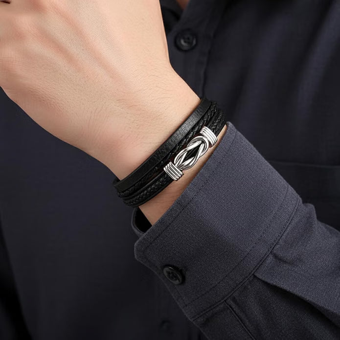Unisex Leather Multi-Layer Bracelet - Infinity Knot Braided Wrap