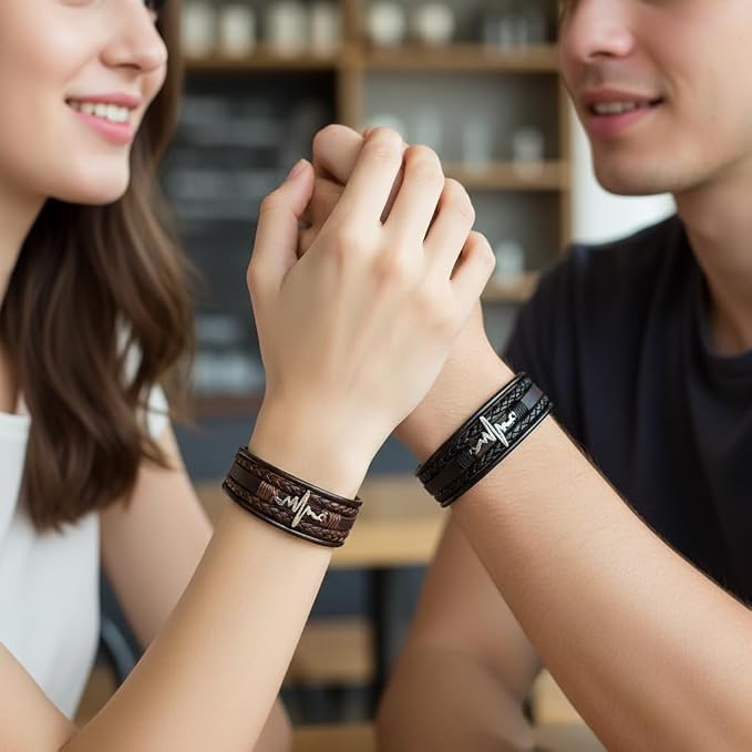 Heart Beat Multi-Layer Braided Leather Bracelet Black