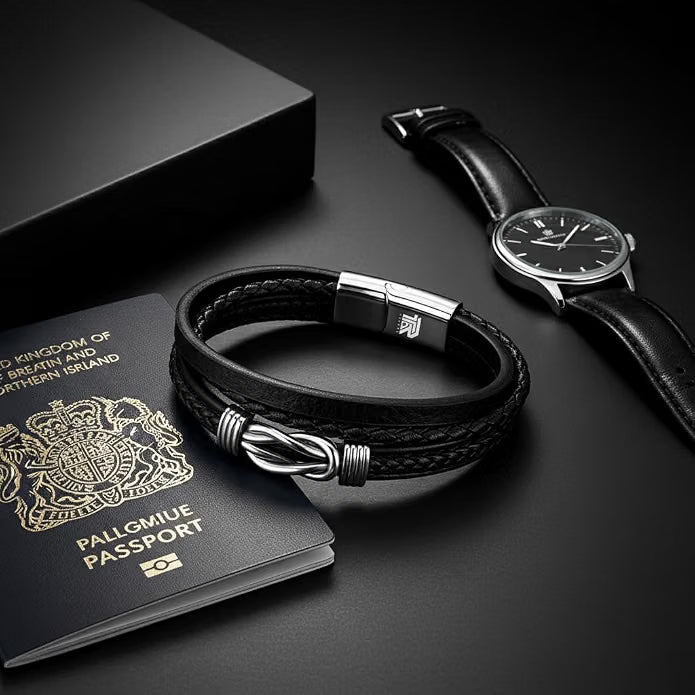 Unisex Leather Multi-Layer Bracelet - Infinity Knot Braided Wrap