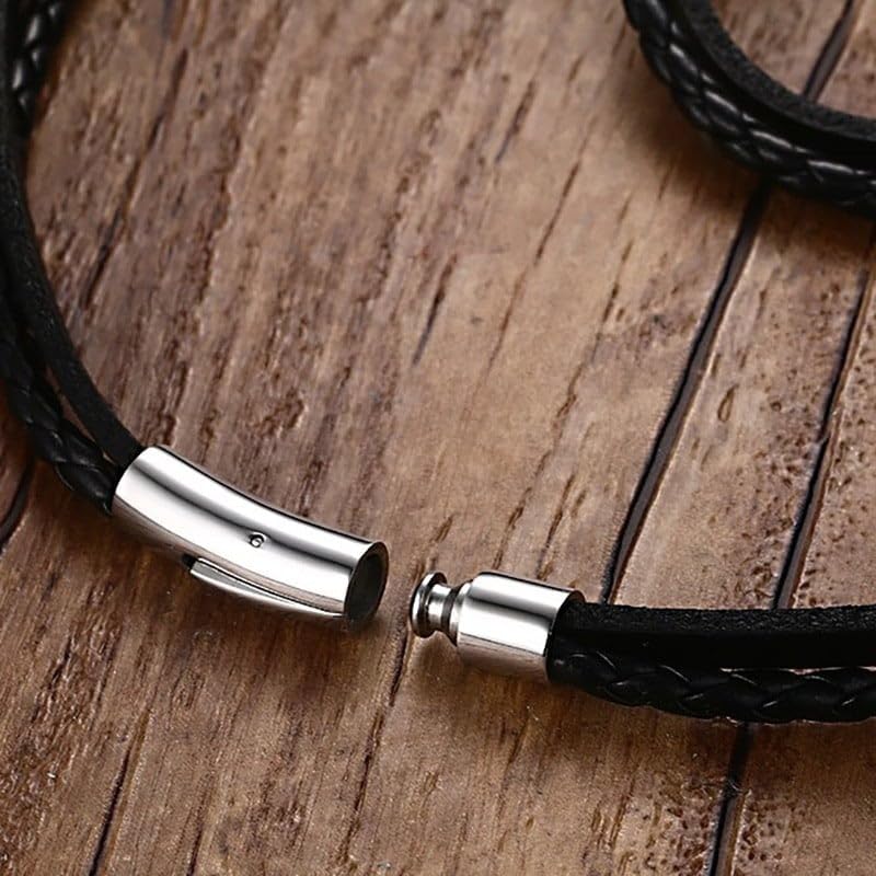 Men's Black Braided Leather Bracelet