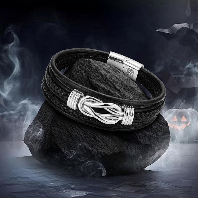Unisex Leather Multi-Layer Bracelet - Infinity Knot Braided Wrap