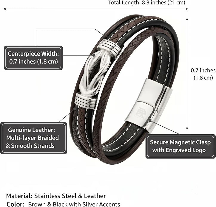 Leather Multi-Layer Bracelet - Infinity Knot Braided Wrap