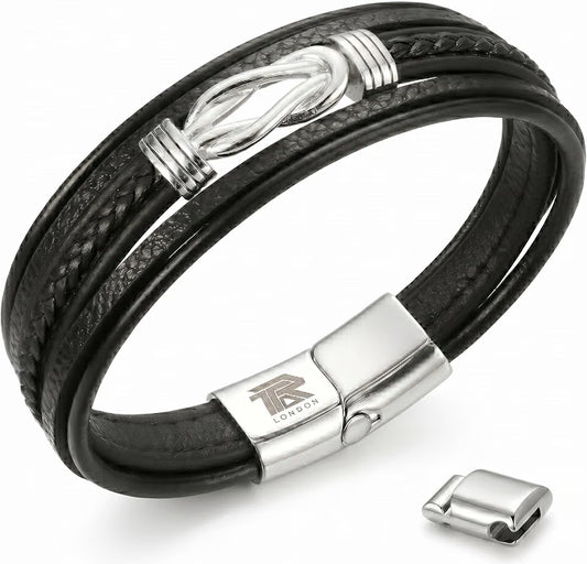 Unisex Leather Multi-Layer Bracelet - Infinity Knot Braided Wrap