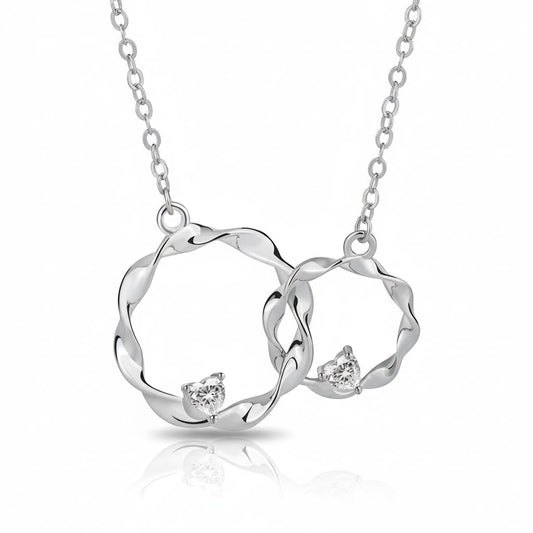 925 Sterling Silver Interlocking Infinity Circle Necklace with Heart Accents