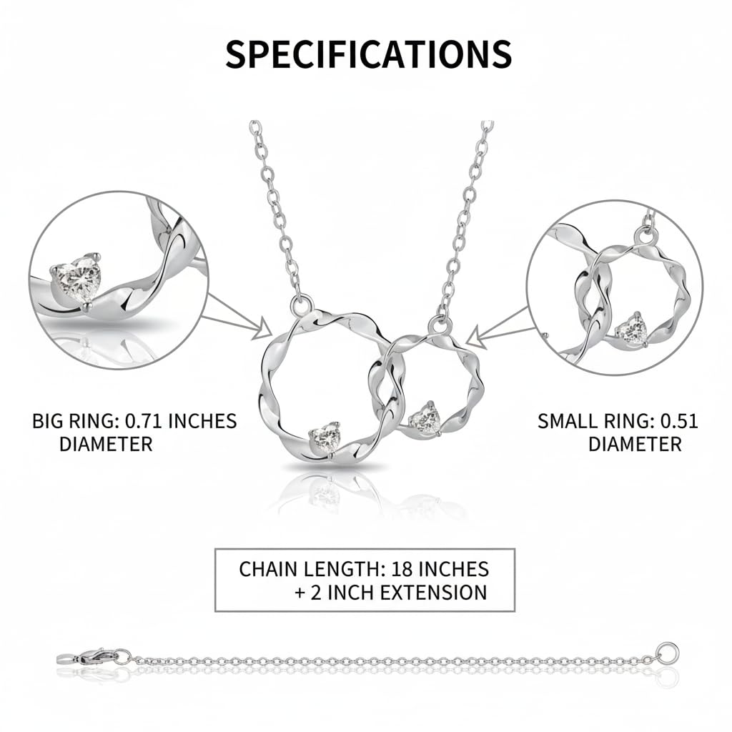 925 Sterling Silver Interlocking Infinity Circle Necklace with Heart Accents