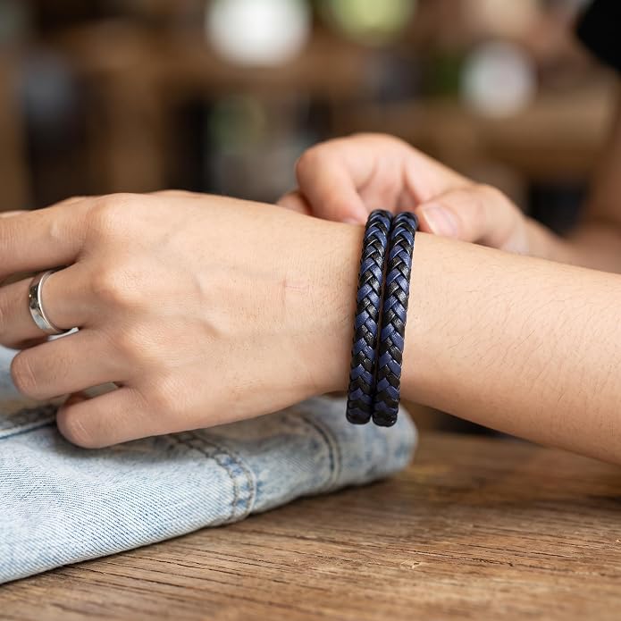 Leather Bracelet for Men & Women, Multi-Layer Braided Wrap Wristband