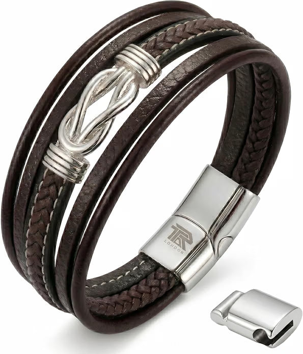 Leather Multi-Layer Bracelet - Infinity Knot Braided Wrap