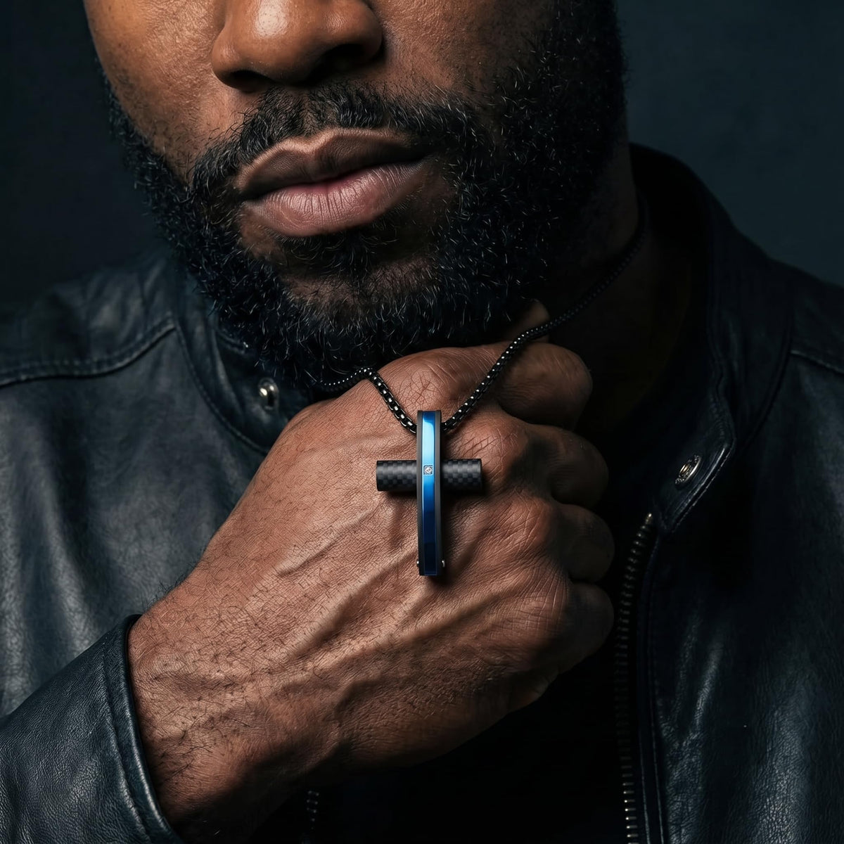 Men's Black Stainless Steel Cross Necklace Black Mosaic