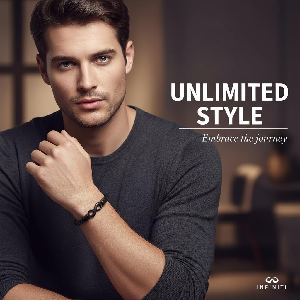 Black Leather Bracelet Matte Black Infinity
