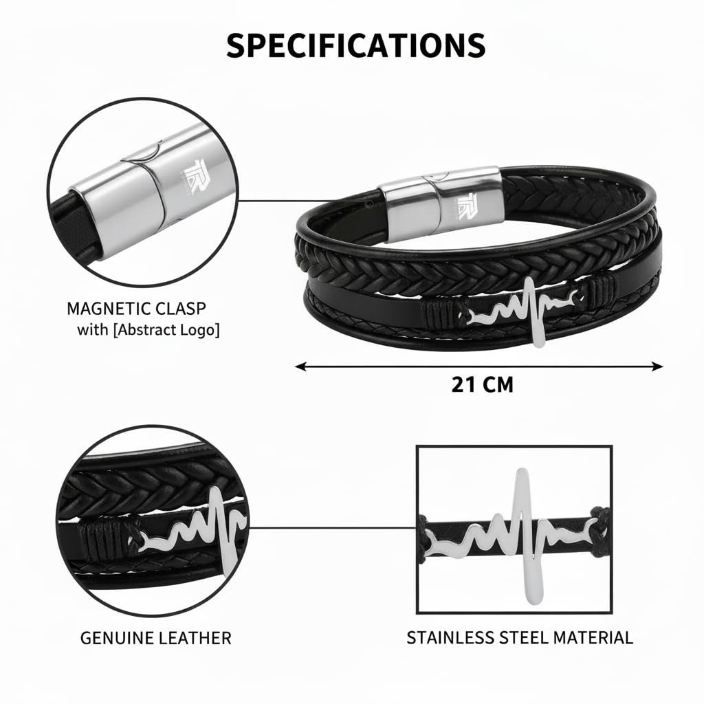 Heart Beat Multi-Layer Braided Leather Bracelet Black