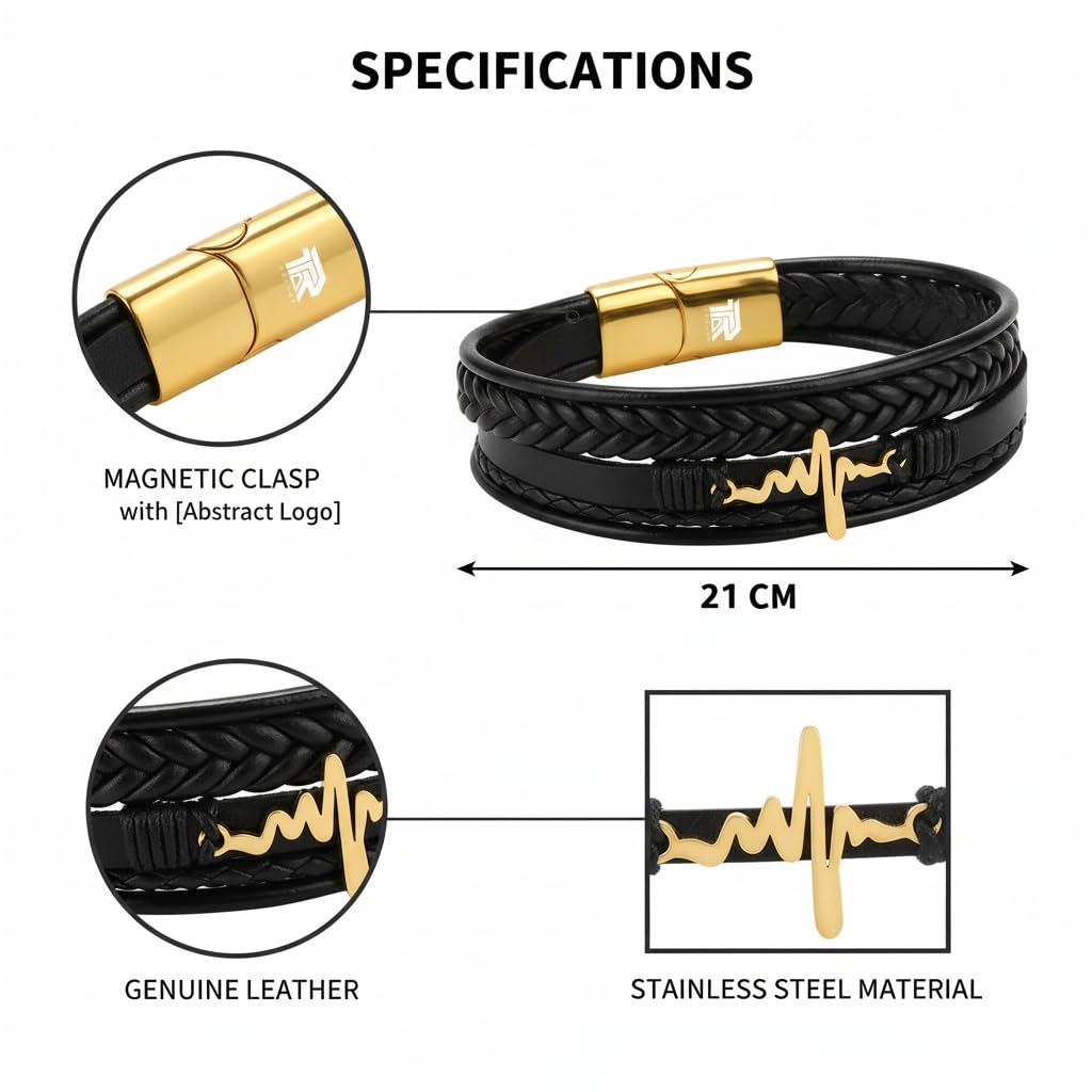Heart Beat Multi-Layer Braided Leather Bracelet Black