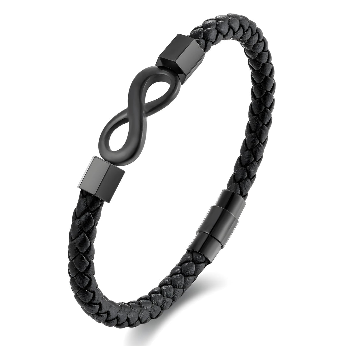 Black Leather Bracelet Matte Black Infinity