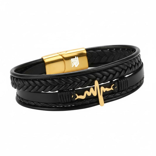 Heart Beat Multi-Layer Braided Leather Bracelet Black