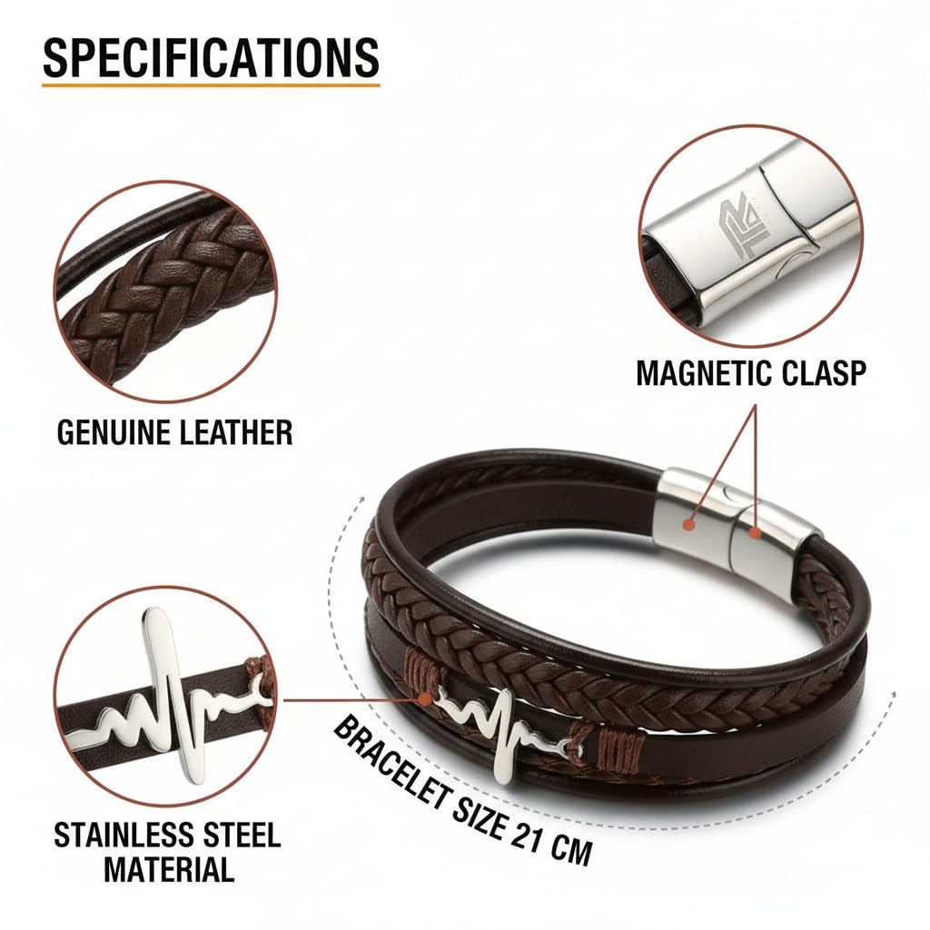 Heart Beat Multi-Layer Braided Leather Bracelet Black