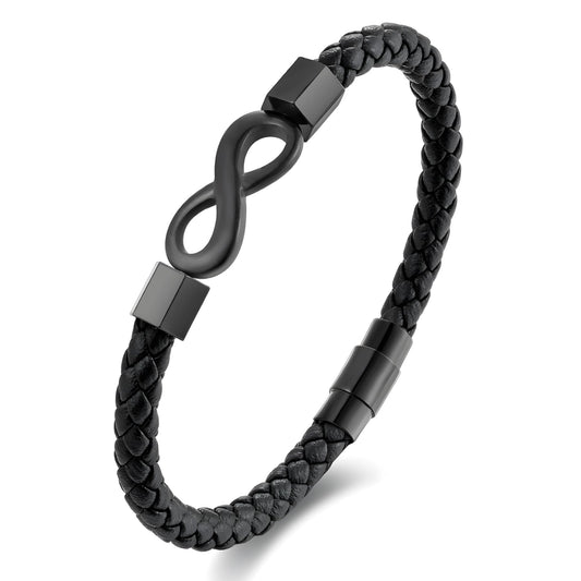 Black Leather Bracelet Matte Black Infinity
